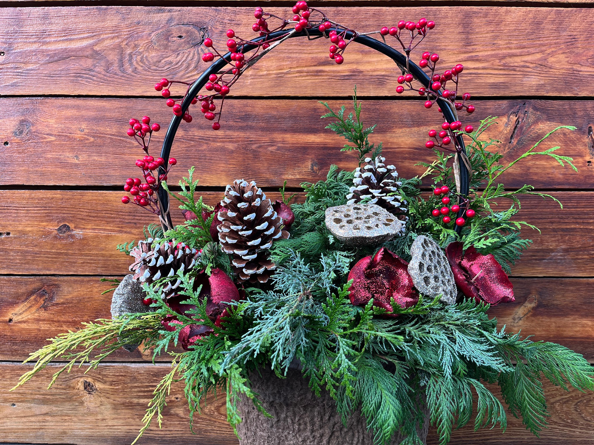 berried hoop planter