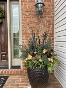 holiday planter on front porch